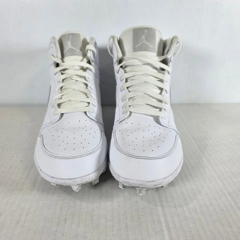 Nike Air Jordan 1 Retro Mid TD Football Cleats White Grey Fog Size 12 FJ6805-101